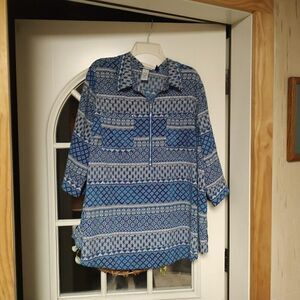 Catherines Blue Designed 3/4 Sleeve Shirt Size Women's 2XW Petite